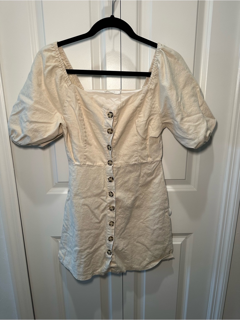 Lush Cream Button-Front Puff Sleeve Mini Dress